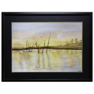 'Sunset Whispers: Amber Sky', Karen Holt. Original Painting.