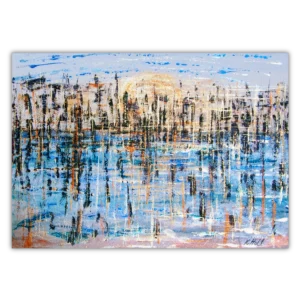 'City Sunrise I'. Hand Embellished Stretched Canvas Art.