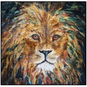 'Midnight Lion I'. Hand Embellished Canvas Art.
