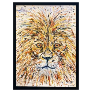 'Wild Lion II'. Hand Embellished Framed Canvas Art.