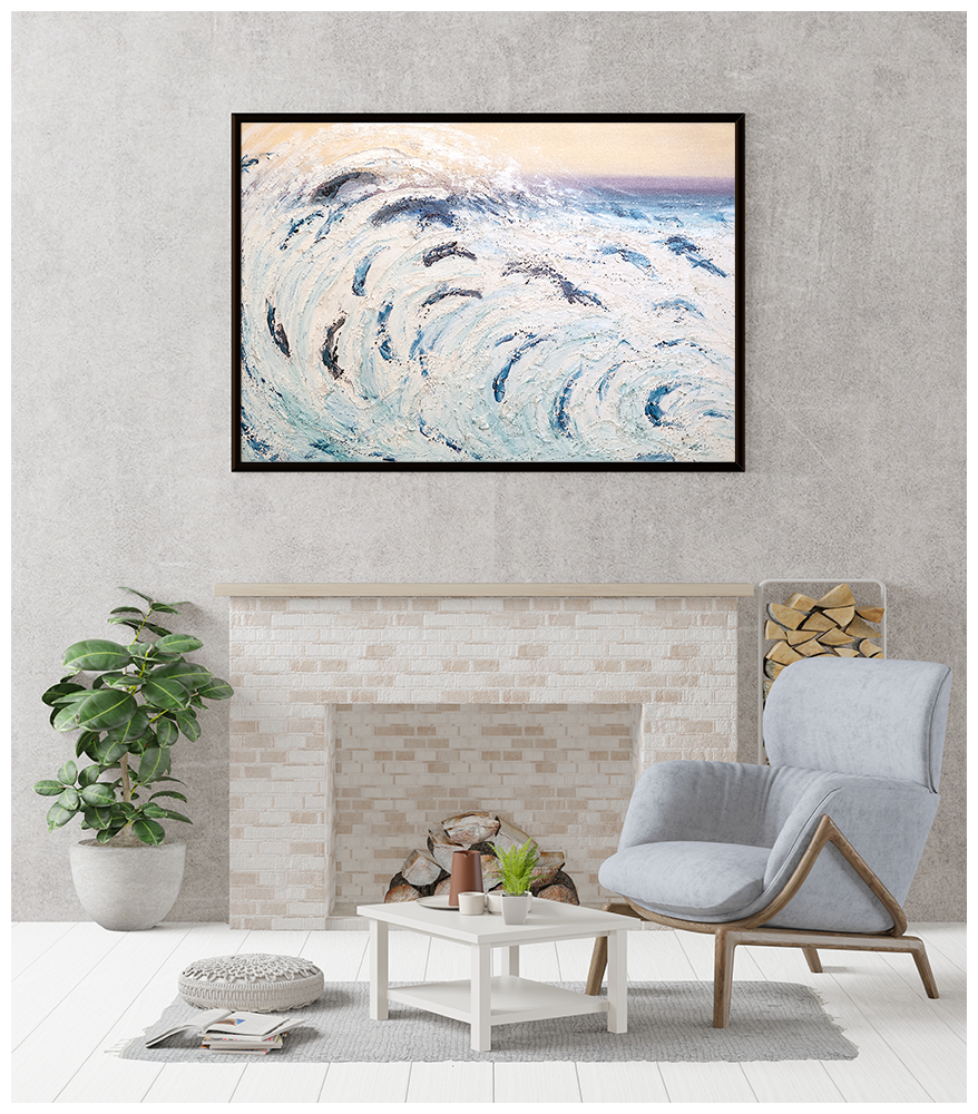 'Dolphin Joy: Riding the Waves', Karen Holt. Room Setting.